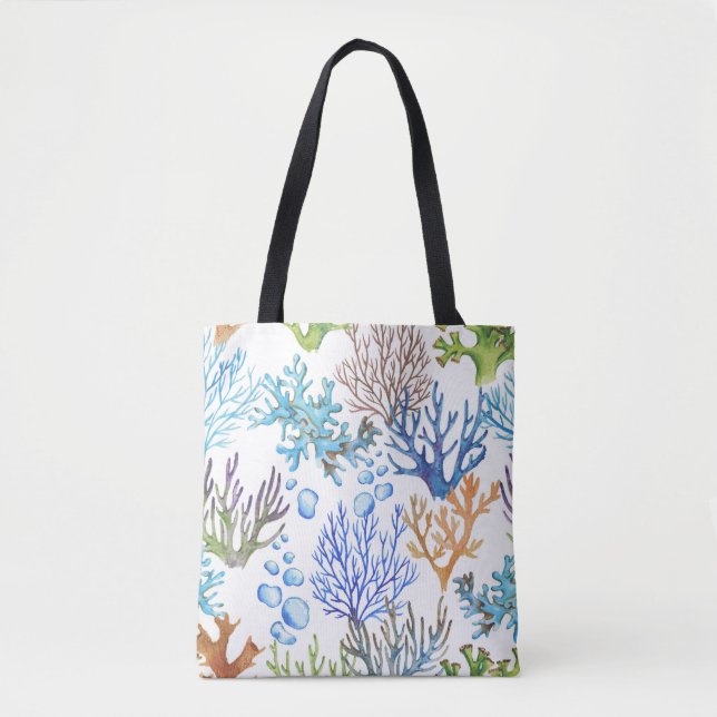 Hand-drawn corals: underwater sea pattern. tote bag (Front)