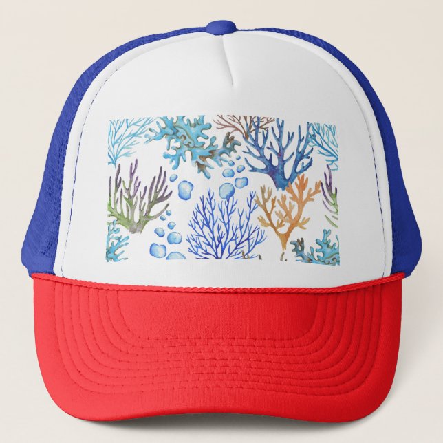 Hand-drawn corals: underwater sea pattern. trucker hat (Front)