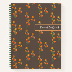 Hand-Drawn Cottagecore Marigolds Monogram Black No Notebook