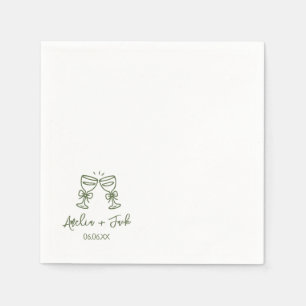 Hand Drawn couple  champagne Glass Wedding Napkins
