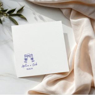 Hand Drawn couple  champagne Glass Wedding Napkins
