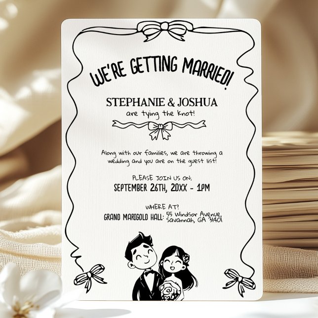 Hand Drawn Couple Illustration Doodle Wedding Invitation (Creator Uploaded)