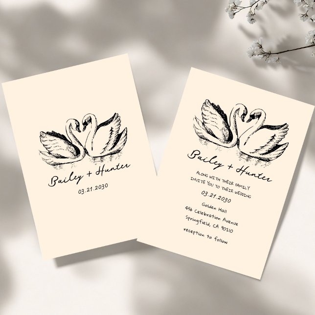 hand drawn  Couple Swan Whimsical Wedding Invitation (Creator Uploaded)