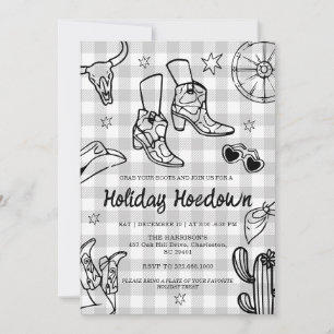 hand drawn Cowboy Boots Holiday Celebration, Invitation