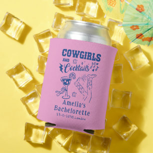 Hand Drawn Cowgirl Western Cocktails Wedding  Can Cooler
