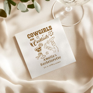 Hand Drawn Cowgirl Western Cocktails Wedding Napkin