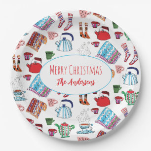 Hand-Drawn Cozy Christmas Personalized Retro   Paper Plate