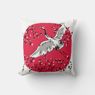 Hand drawn Crane bird, Graphic illustration bird a Throw Pillow