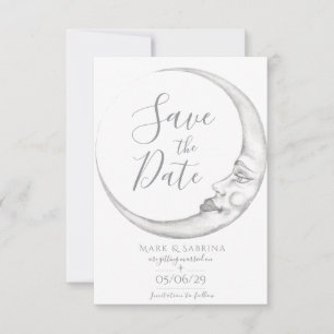 Hand Drawn Crescent Moon Save the Date Card