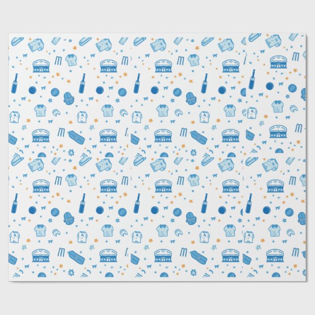 Hand Drawn Cricket Doodle Seamless Pattern Fun Spo Wrapping Paper (Flat)