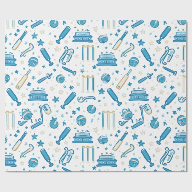 Hand Drawn Cricket Doodle Seamless Pattern Fun Spo Wrapping Paper (Flat)