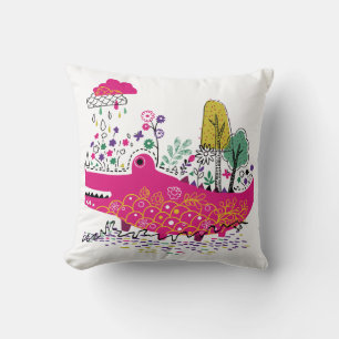 Hand Drawn Crocodile Wild Art Throw Pillow