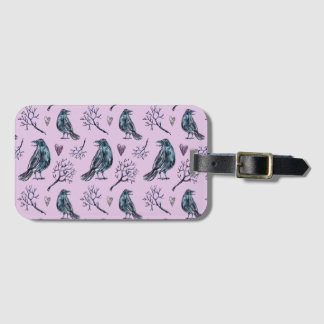 Hand Drawn Crow Pattern Luggage Tag