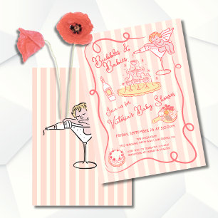 Hand drawn cupid champagne Baby Shower Invitation