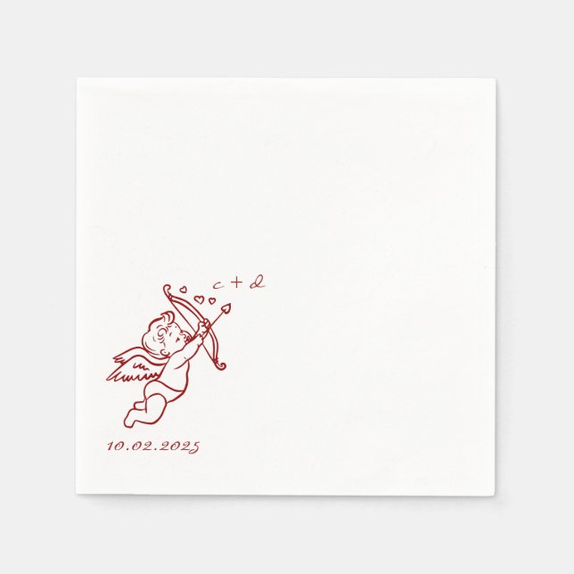 Hand Drawn Cupid Icon Wedding Napkin (Front)