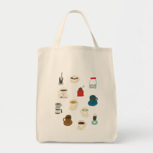 Hand-drawn Cups of Coffee, Beans, & Grinders Tote Bag