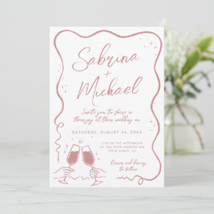 Hand Drawn Curvy Whimsical Dusty Pink Wedding Invitation