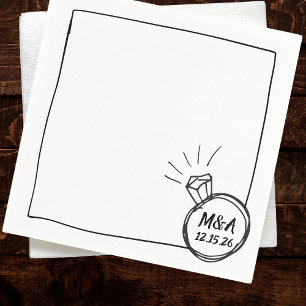 Hand Drawn Custom Diamond Ring Engagement Party Napkin