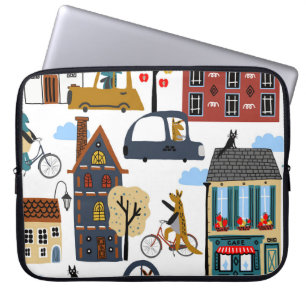 Hand drawn cute cartoon seamless pattern illustrat laptop sleeve