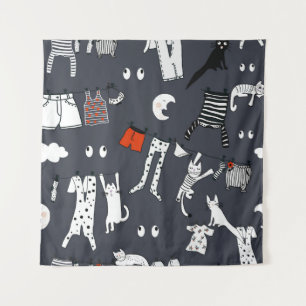 Hand drawn cute cartoon seamless pattern illustrat tapestry