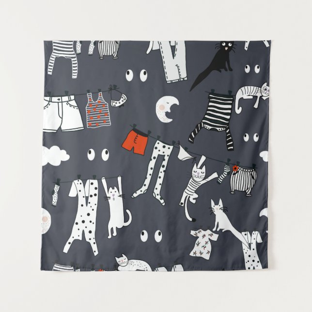Hand drawn cute cartoon seamless pattern illustrat tapestry (Front)