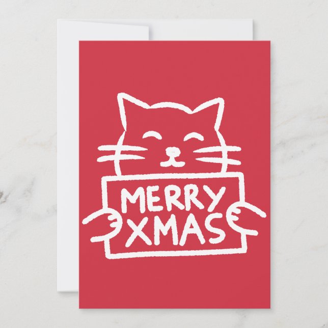 Hand Drawn Cute Cat Merry Xmas Holiday Card (Front)