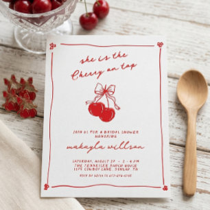 Hand Drawn Cute Cherry On Top Red Bridal Shower  Invitation