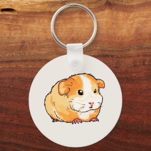 Hand-Drawn Cute Guinea Pig Illustration Keychain