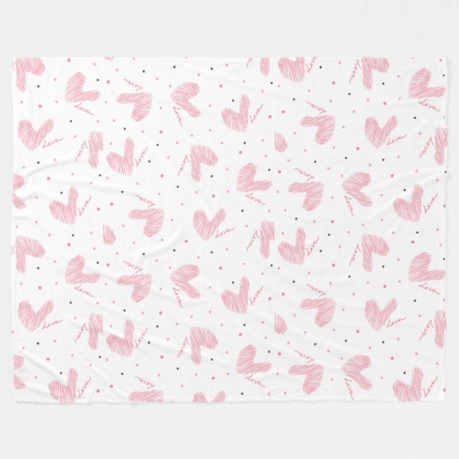 Hand Drawn Cute Heart and Love Fleece Blanket (Front (Horizontal))