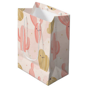 hand drawn  cute pink cactus medium gift bag
