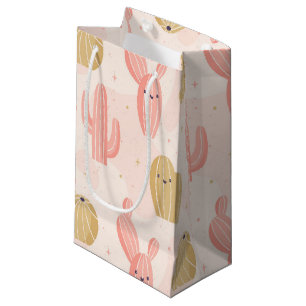 hand drawn cute pink cactus small gift bag