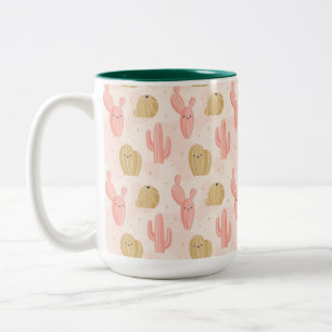 hand drawn  cute pink cactus Two-Tone coffee mug