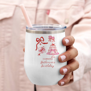 Hand Drawn Cute Pink Red Birthday Doodles Party