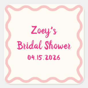 Hand Drawn Cute Pink Wavy Border Bridal Shower Square Sticker