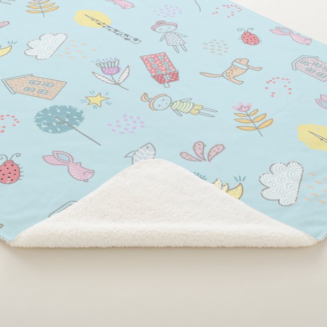 Hand Drawn Cute Stuff ID360 Sherpa Blanket (3/4)