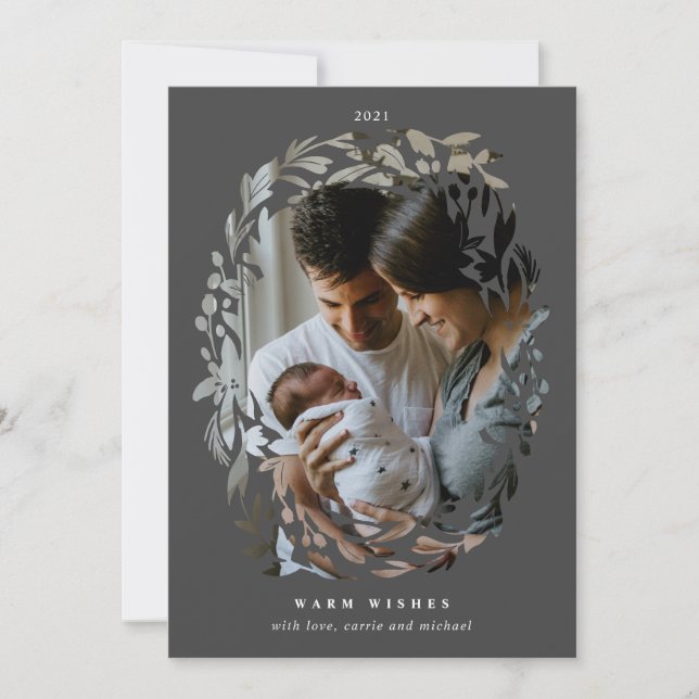 Hand-Drawn Cutout Wreath Frame Grey Holiday Photo (Front)