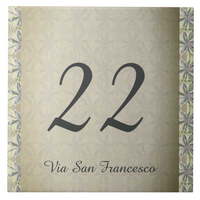 Hand-drawn Cyanus House Number & Street Tile (Front)