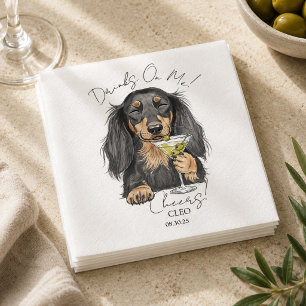 Hand Drawn Dachshund Martini Open Bar Cocktail Napkin