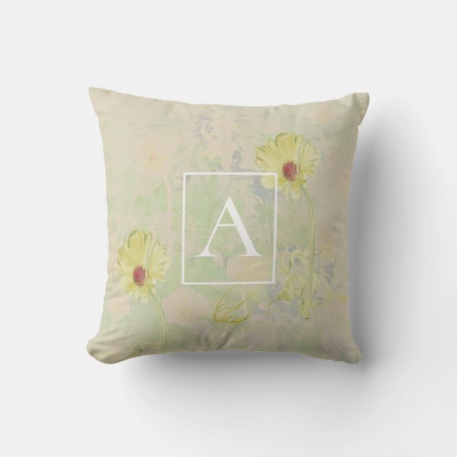 Hand-drawn Daisies Monogram Throw Pillow (Front)
