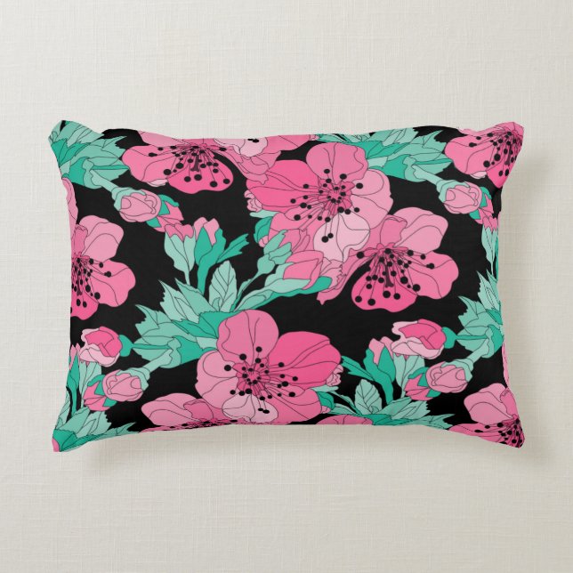 Hand Drawn Decorative Cherry Blossom Pattern  Accent Pillow (Front)