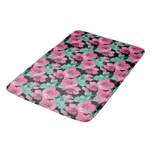 Hand Drawn Decorative Cherry Blossom Pattern     Bath Mat