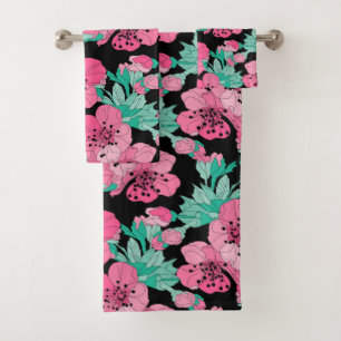 Hand Drawn Decorative Cherry Blossom Pattern    Bath Towel Set