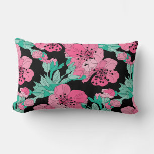 Hand Drawn Decorative Cherry Blossom Pattern Lumbar Pillow