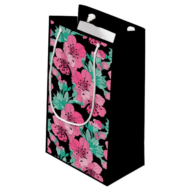 Hand Drawn Decorative Cherry Blossom Pattern       Small Gift Bag (Back Angled)