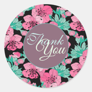 Hand Drawn Decorative Cherry Blossom Thank You Classic Round Sticker