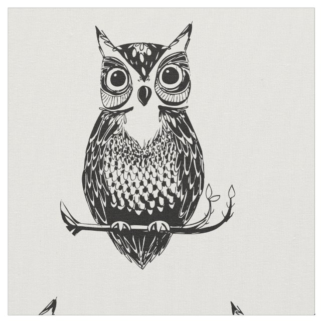 Hand Drawn Decorative Owl Fabric (Close Up)