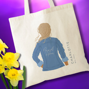 Hand Drawn Denim Jacket Blonde Hair Maid of Honour Tote Bag