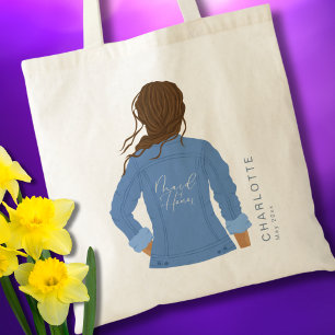 Hand Drawn Denim Jacket Brown Hair Maid of Honour Tote Bag