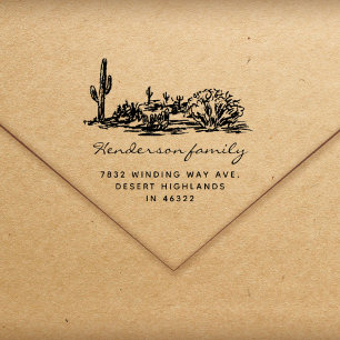 Hand drawn Desert Cacti Family Return Address Rubber Stamp
