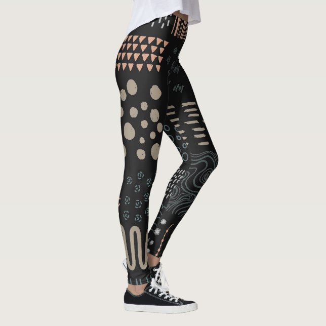 Hand Drawn Design Elements Shapes Squiggles Black Leggings (Right)